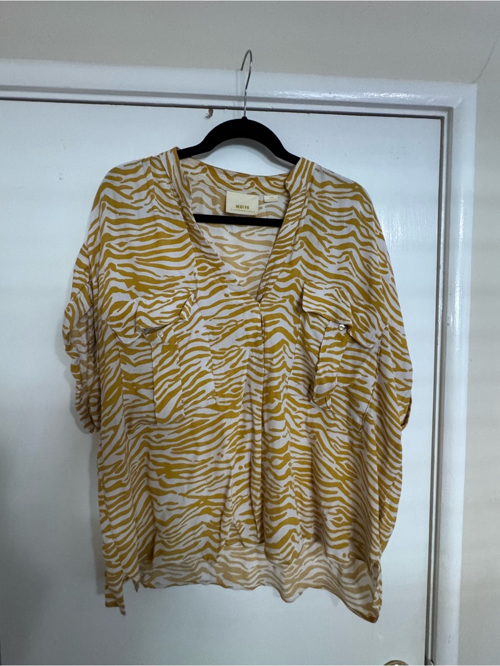 Anthropologie Mustard Zebra-Print V-Neck Tunic